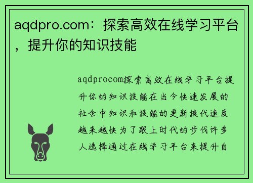 aqdpro.com：探索高效在线学习平台，提升你的知识技能